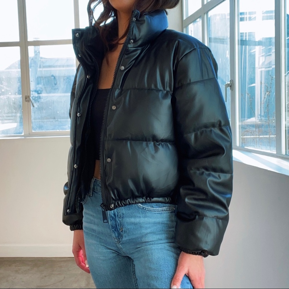 Leather Puffer Jacket - Picture 2 of 9